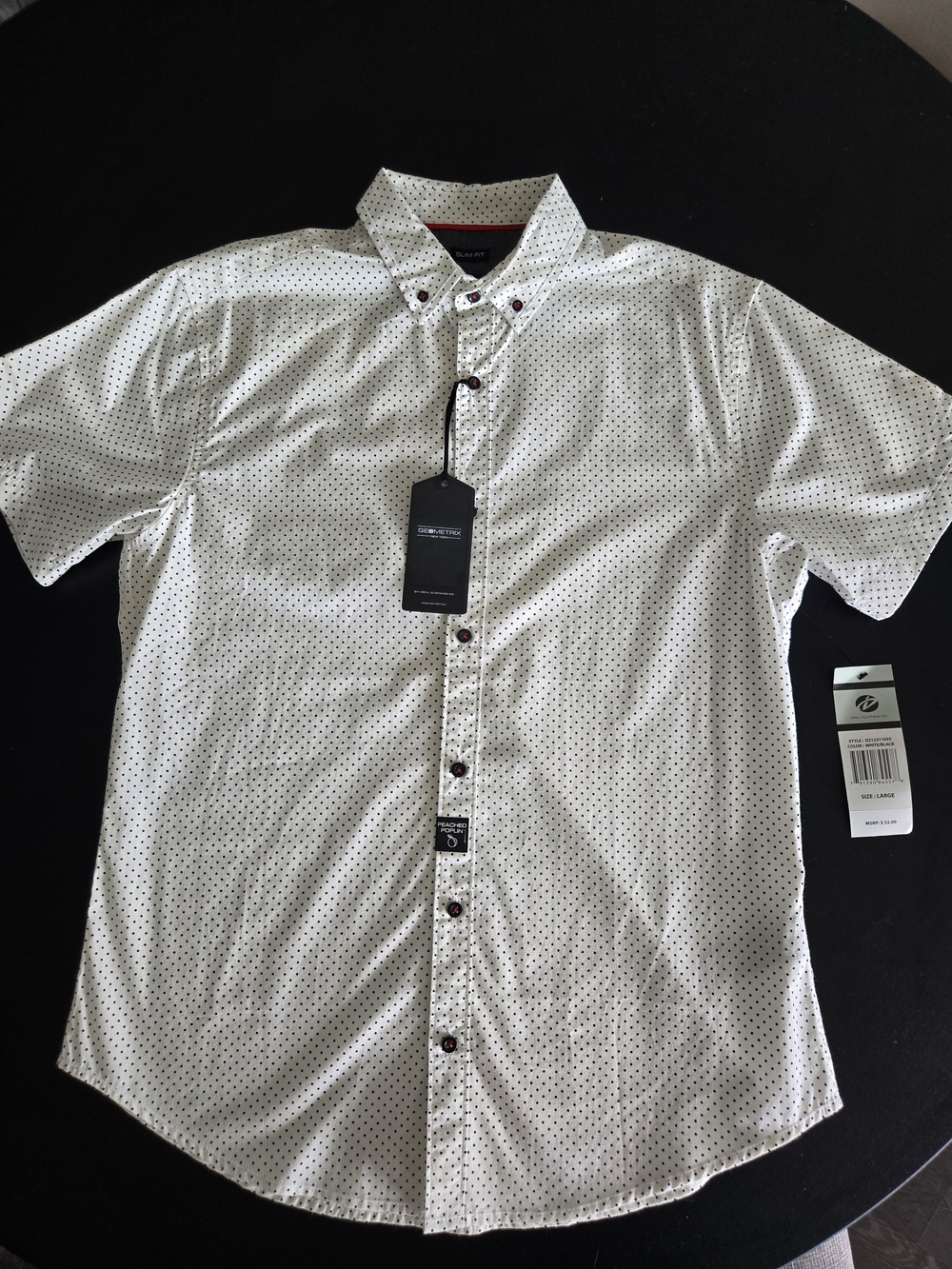 Geometrix By Drill Clothing Co Men's Large Shirt White Black Dot Slim Fit NWT